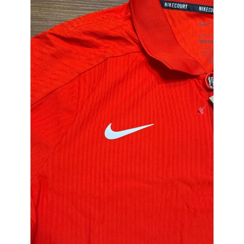 Nike Court Slam ADV Dri-FIT 1/4 Zip Tennis Polo Red Slim Fit (HQ0792-673) Sz L
